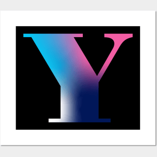 Capital Letter Y Monogram Gradient Pink Blue White Posters and Art